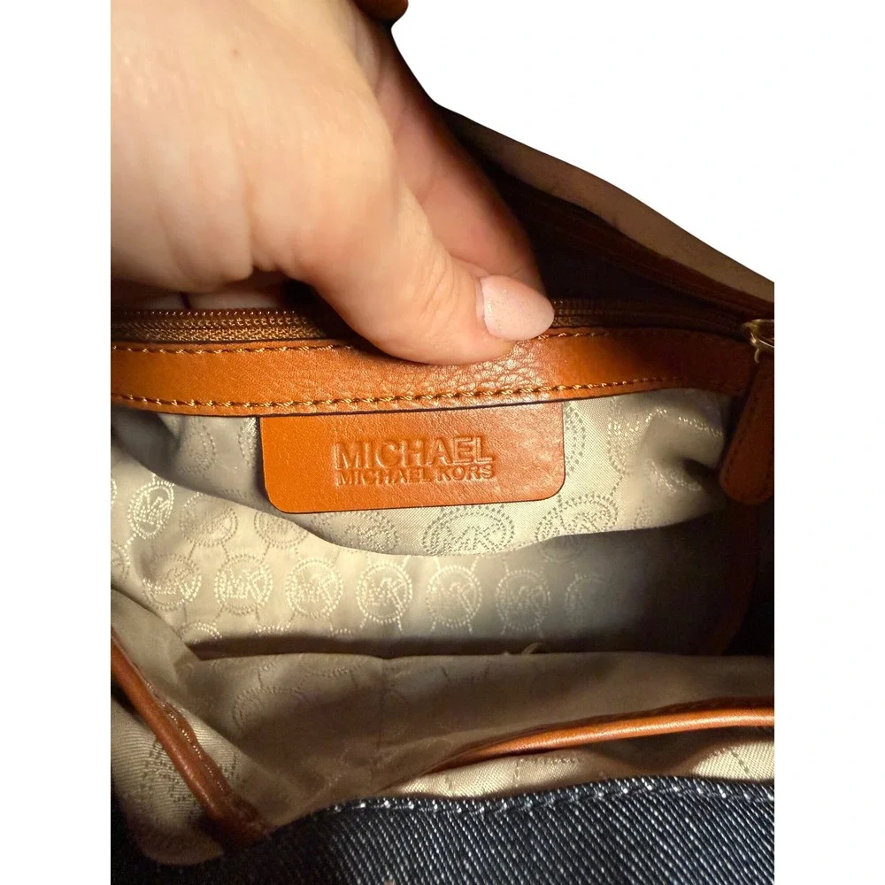 Michael Kors Hamilton Whipstitch Denim Leather Satchel Shoulder Bag Purse